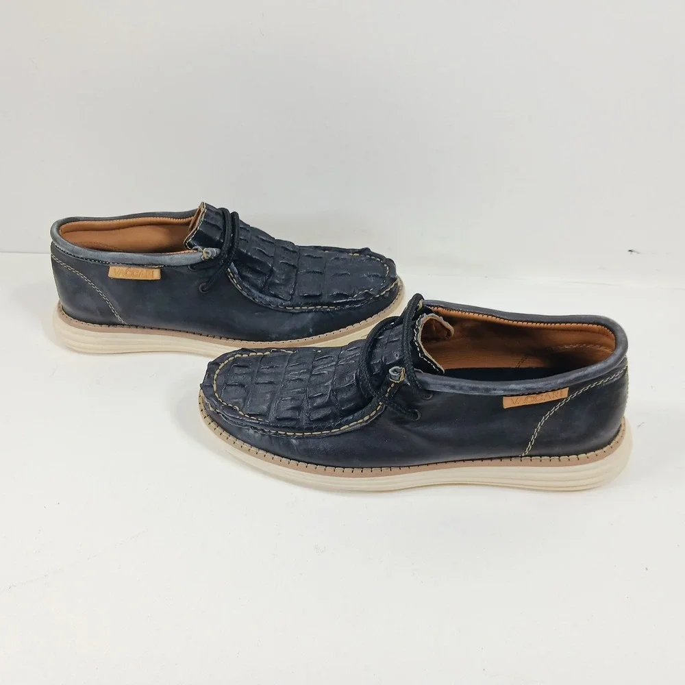 Vaccari Mens Navy Blue Goat Leather Exotic Moc Toe Driving Loafers Size‎ 11